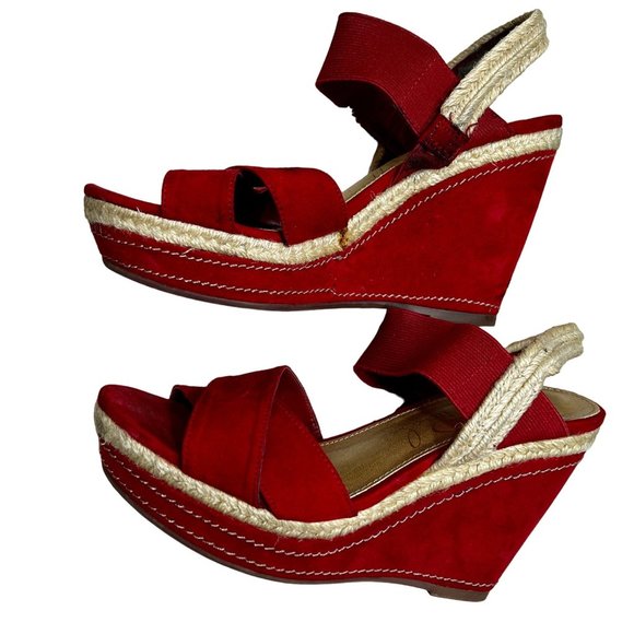 Studio Paolo Red Open Toe Espadrille Wedge Sandals Women's Size 6.5 - Picture 1 of 10